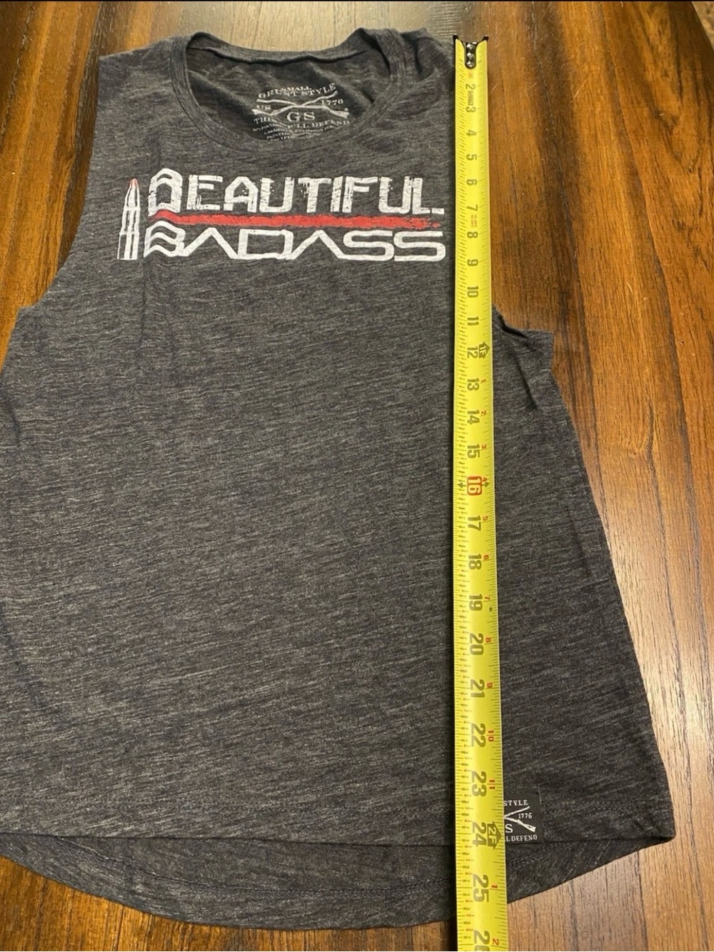 Grunt Style Women’s Gray TShirt Sleeveless “Beautiful Bad Ass” Small - Picture 2 of 4